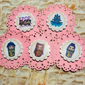 Pink KPOP Demon Hunters Jumbo Cupcake Toppers 3.5”